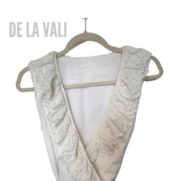 De La Vali White Cadques Ruffled Broderie Anglaise Organic Cotton Wrap Dress - Picture 5 of 9